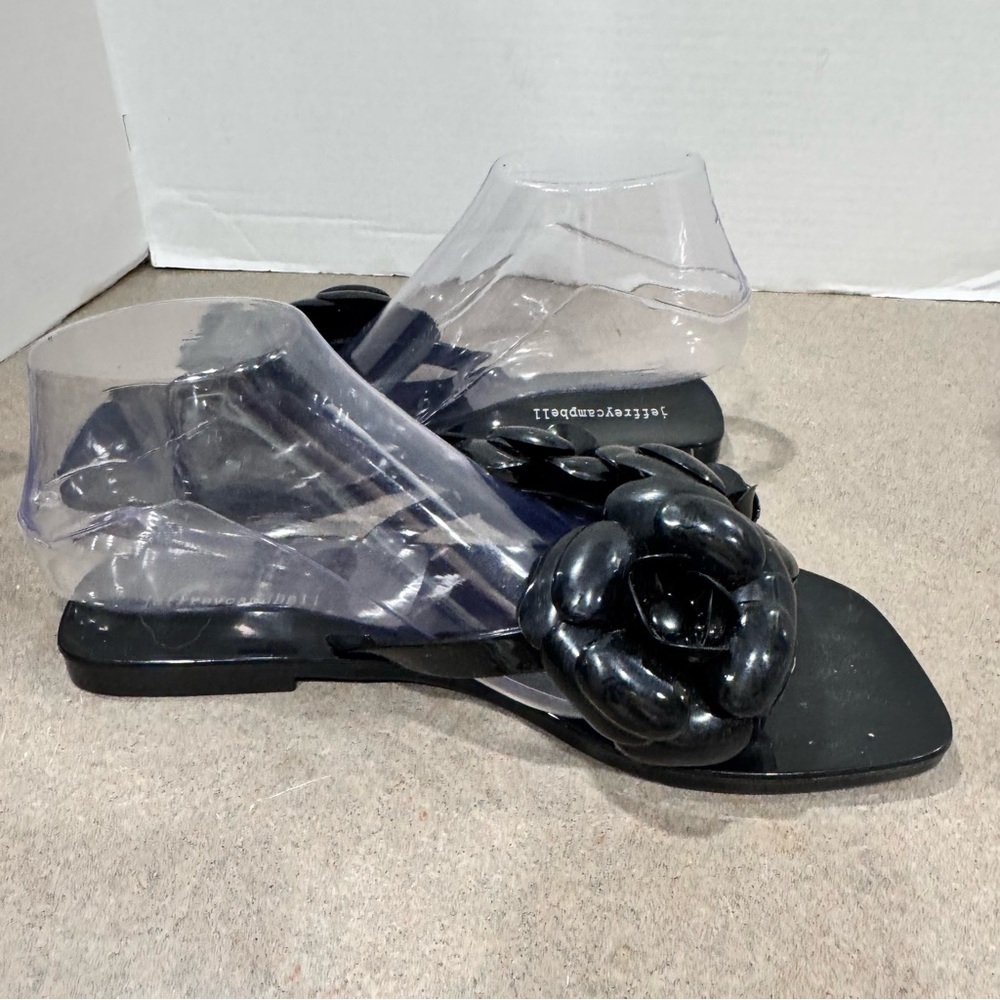 Jeffery Campbell Fleuris Black Jelly Flip Flop Thong Sandals Size 9 Slip On - Picture 5 of 9